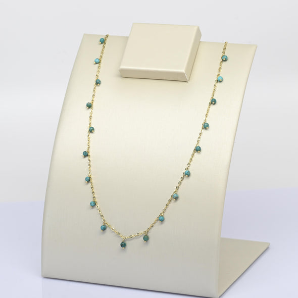 Vintage Turquoise Bead Cable Chain 20" 1.5mm 14K Yellow Gold Necklace