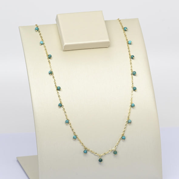 Vintage Turquoise Bead Cable Chain 20" 1.5mm 14K Yellow Gold Necklace