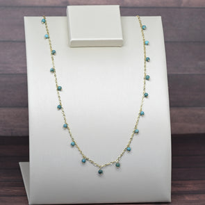 Vintage Turquoise Bead Cable Chain 20" 1.5mm 14K Yellow Gold Necklace