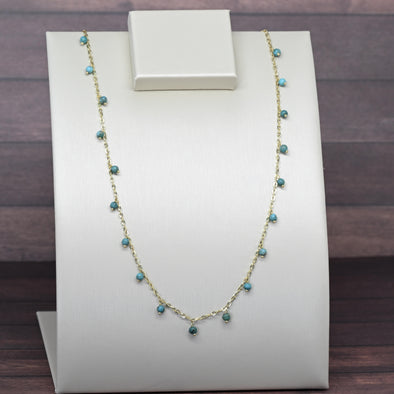 Vintage Turquoise Bead Cable Chain 20" 1.5mm 14K Yellow Gold Necklace
