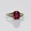 Art Deco Filigree Red Stone 14K White Gold Ring