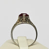 Art Deco Filigree Red Stone 14K White Gold Ring