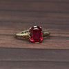 Art Deco Filigree Red Stone 14K White Gold Ring