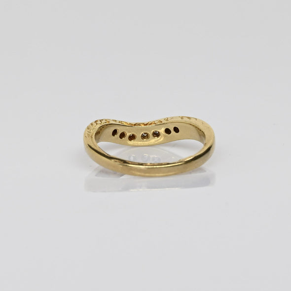 Diamond Contoured 14k Yellow Gold Band Vintage Inspired Engraved Wedding Ring
