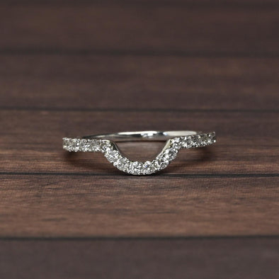 Contoured 1/4cttw Diamond Accent Wedding Band 14k White Gold Ring