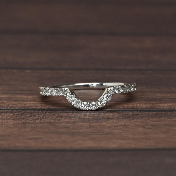 Contoured 1/4cttw Diamond Accent Wedding Band 14k White Gold Ring
