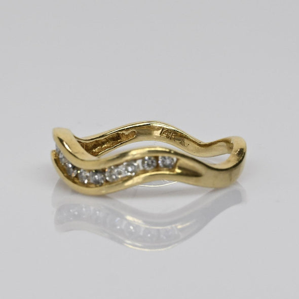 Wavy Diamond Band 14k Yellow Gold Ring