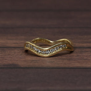 Wavy Diamond Band 14k Yellow Gold Ring