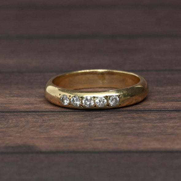 5 Diamond 3.75mm Band 14k Yellow Gold Ring