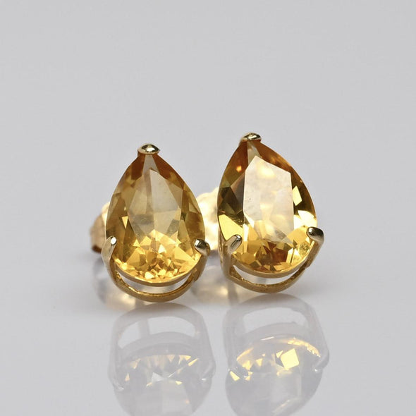 Citrine Pear 14k Yellow Gold Stud Earrings