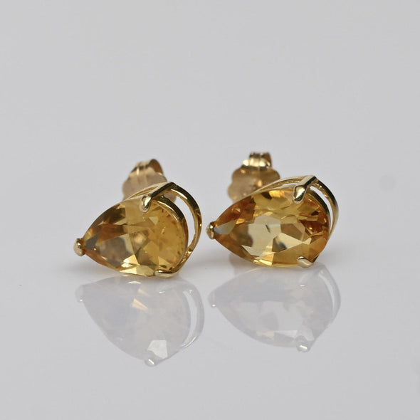 Citrine Pear 14k Yellow Gold Stud Earrings