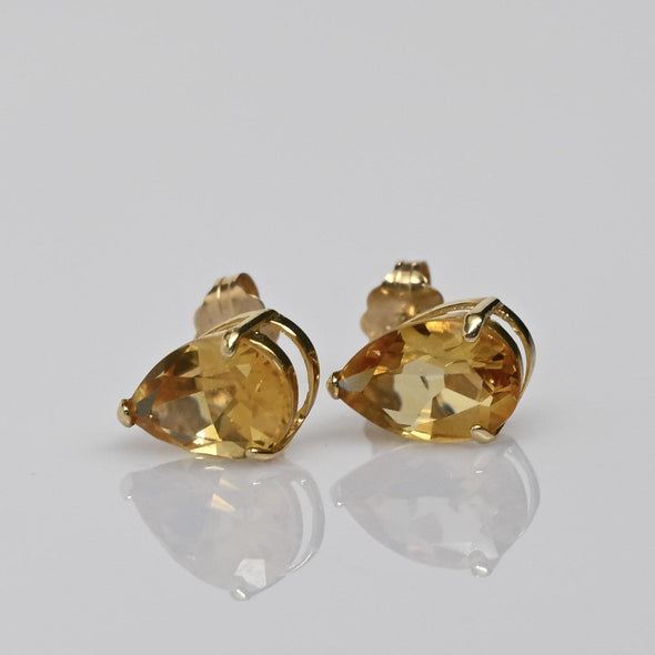 Citrine Pear 14k Yellow Gold Stud Earrings