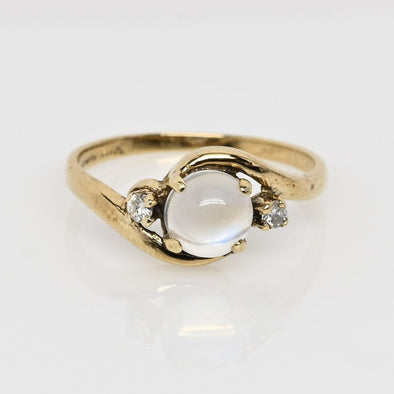 Vintage Moonstone & Diamond Bypass Yellow Gold Ring