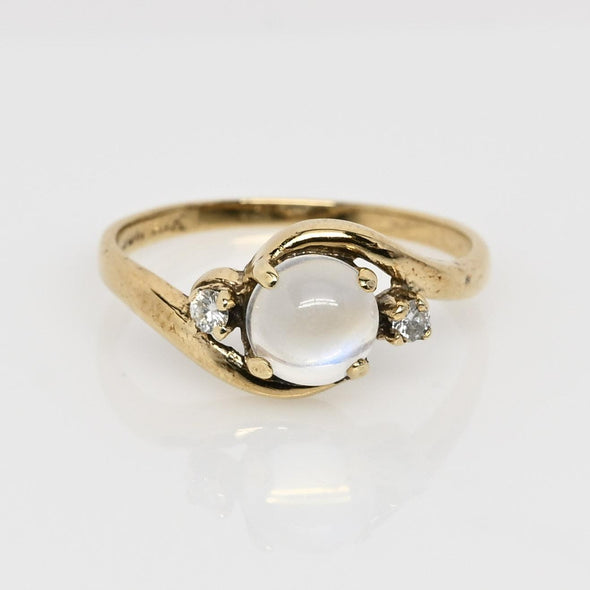 Vintage Moonstone & Diamond Bypass Yellow Gold Ring
