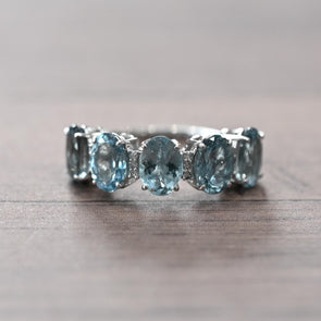 3.75ct Aquamarine Anniversary Band 14k White Gold Ring