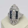 Trufili Art Deco Inspired Diamond Sapphire Shield Ring 14K White Gold