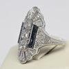 Trufili Art Deco Inspired Diamond Sapphire Shield Ring 14K White Gold