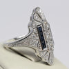 Trufili Art Deco Inspired Diamond Sapphire Shield Ring 14K White Gold