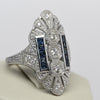 Trufili Art Deco Inspired Diamond Sapphire Shield Ring 14K White Gold