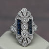 Trufili Art Deco Inspired Diamond Sapphire Shield Ring 14K White Gold