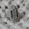 Trufili Art Deco Inspired Diamond Sapphire Shield Ring 14K White Gold