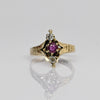 Victorian Ruby & Diamond 3 Stone North South 14K Yellow Gold Ring