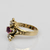 Victorian Ruby & Diamond 3 Stone North South 14K Yellow Gold Ring