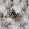 Victorian Ruby & Diamond 3 Stone North South 14K Yellow Gold Ring