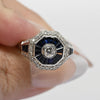 Levian Art Deco Inspired Diamond & Blue Sapphire Octagon 14k White Gold Ring