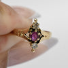 Victorian Ruby & Diamond 3 Stone North South 14K Yellow Gold Ring