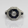 Levian Art Deco Inspired Diamond & Blue Sapphire Octagon 14k White Gold Ring