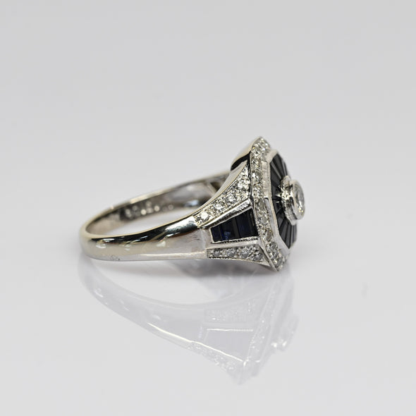 Levian Art Deco Inspired Diamond & Blue Sapphire Octagon 14k White Gold Ring