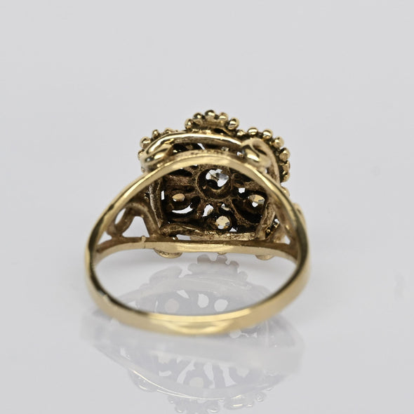 Vintage Opal and Diamond 14k Yellow Gold Cluster Ring