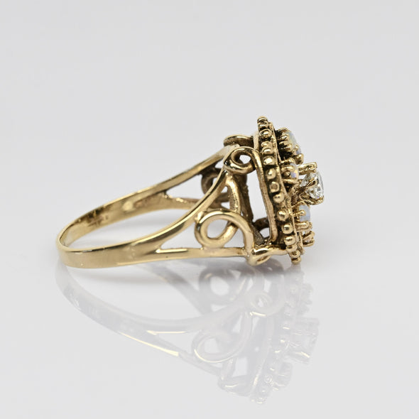 Vintage Opal and Diamond 14k Yellow Gold Cluster Ring