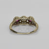 Art Deco Diamond & Ruby 3 Stone Filigree 14K White Gold Ring