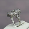 Art Deco White Camphor Glass Diamond Filigree 14k White Gold Ring