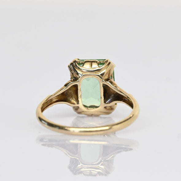 Vintage Green Glass Modified Radiant Cut 10k Gold Ring