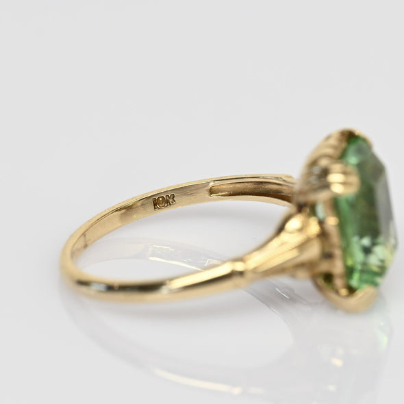 Vintage Green Glass Modified Radiant Cut 10k Gold Ring