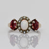 Vintage Opal w Pearl Halo Ruby Oval "Three Stone" Gold Ring