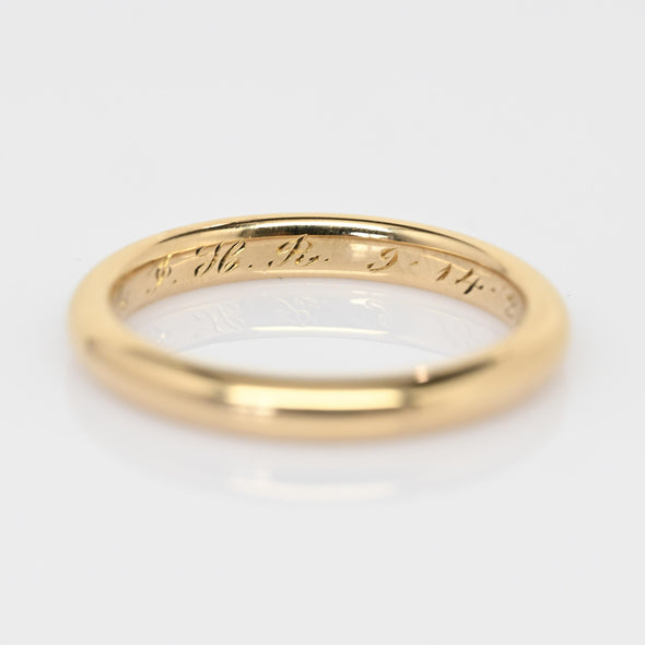 1920 Antique 3mm Wedding Band 18K Yellow Gold Ring Dated 9-14-20