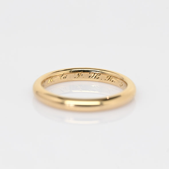 1920 Antique 3mm Wedding Band 18K Yellow Gold Ring Dated 9-14-20