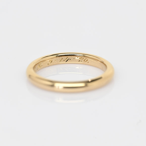 1920 Antique 3mm Wedding Band 18K Yellow Gold Ring Dated 9-14-20