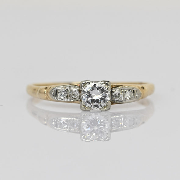Retro 1/2ctw Old Euro Cut Diamond Solitaire Yellow Gold Vintage Engagement Ring