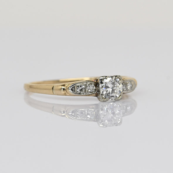 Retro 1/2ctw Old Euro Cut Diamond Solitaire Yellow Gold Vintage Engagement Ring