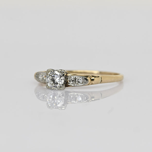 Retro 1/2ctw Old Euro Cut Diamond Solitaire Yellow Gold Vintage Engagement Ring