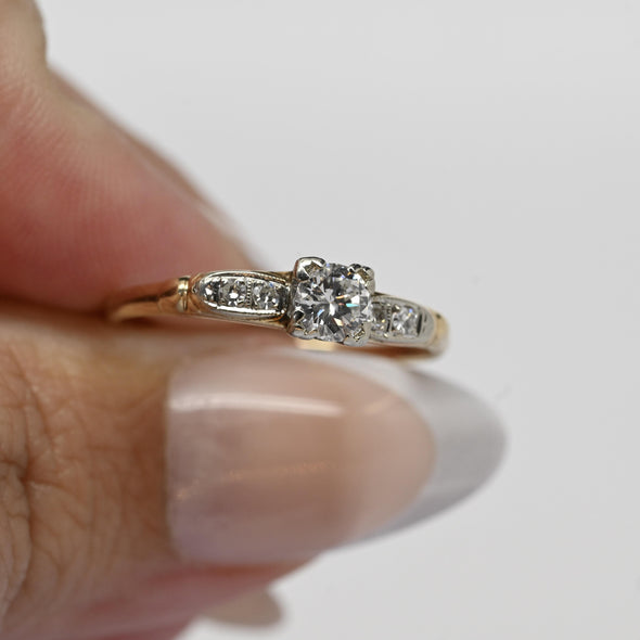 Retro 1/2ctw Old Euro Cut Diamond Solitaire Yellow Gold Vintage Engagement Ring