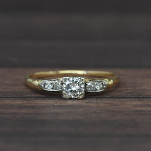Retro 1/2ctw Old Euro Cut Diamond Solitaire Yellow Gold Vintage Engagement Ring