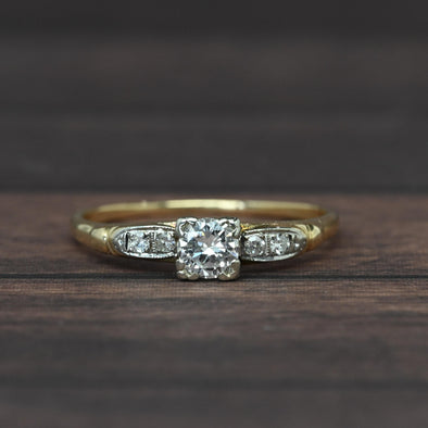 Retro 1/2ctw Old Euro Cut Diamond Solitaire Yellow Gold Vintage Engagement Ring
