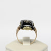 Vintage Black Onyx Rectangle w Diamond Flower Center Yellow Gold Ring