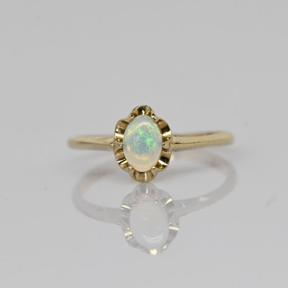 Vintage Opal Oval Buttercup Solitaire 10k Gold Ring